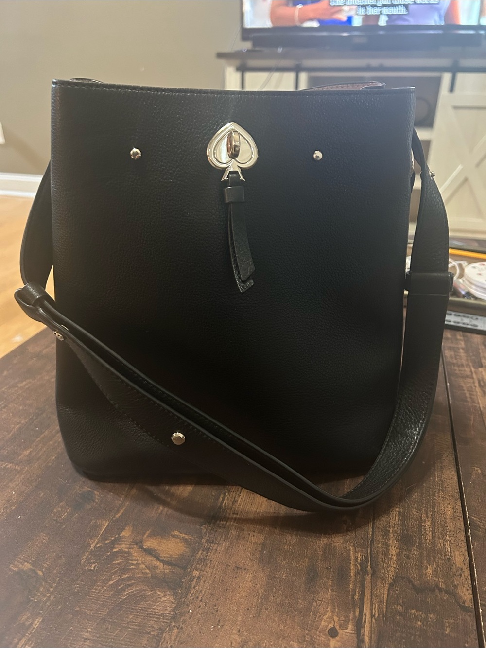 kate spade Black Leather Crossbody with Silver Spade Hardware